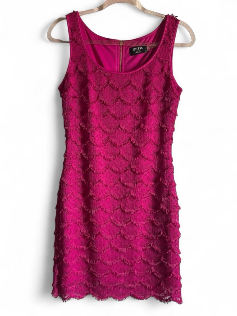 GUESS Fuchsia Pink Scallop-Trim Midi Dress Size 4